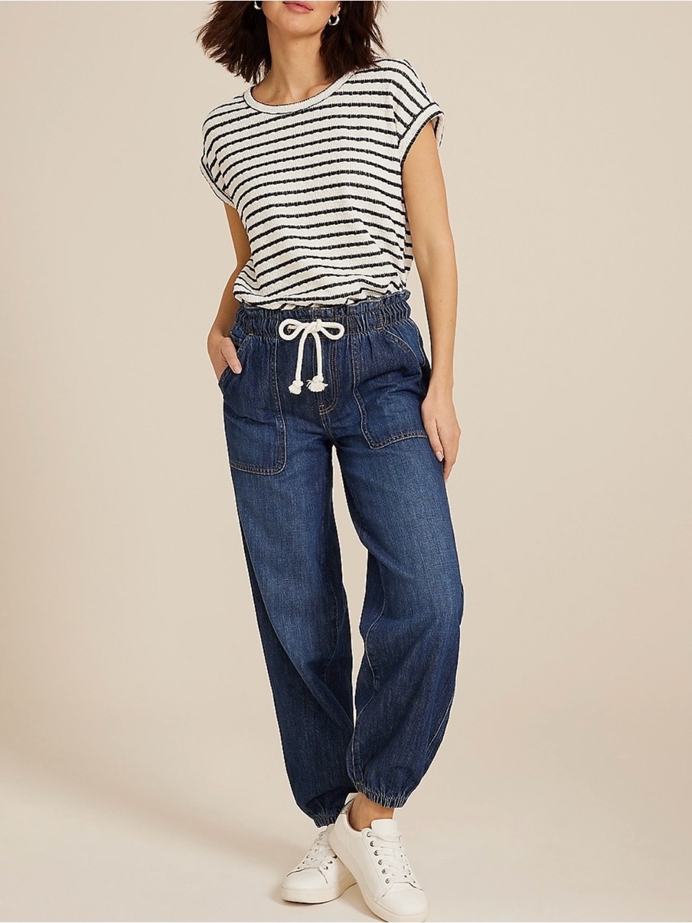 NEW Maurices Soft Dark Baggy Barrel Denim Ankle Joggers Women’s Size 10 Long